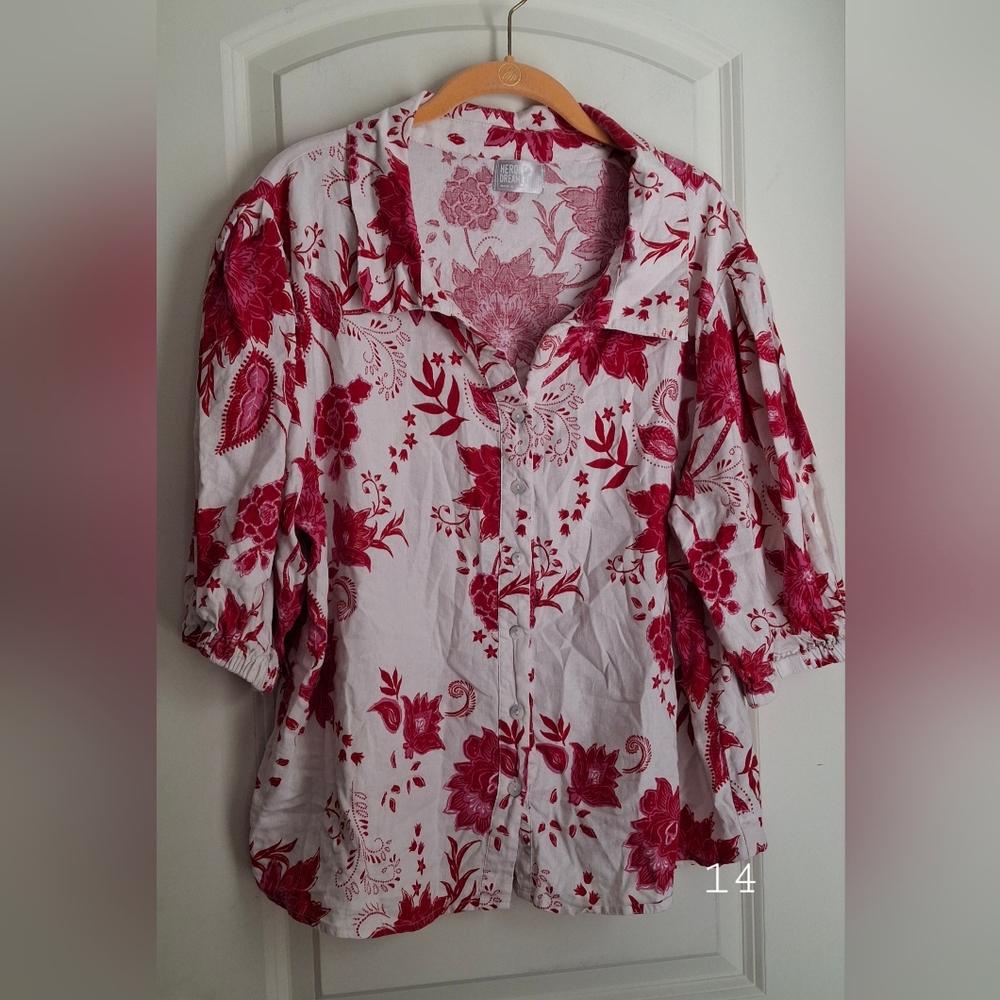 Heroes & dreamers linen/Rayon floral print 1/2 sleeve sz XL tropical beach Hawai